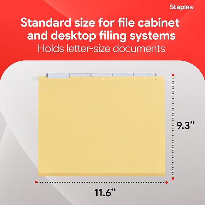 Staples Hanging File Folders, Letter Size, 1/5‑Cut Tabs, Adjustable Tabs - Image 3
