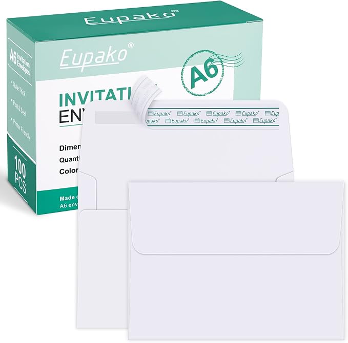 Eupako A6 White Envelopes 4x6, 100 Pack Self Seal Envelopes by Eupako