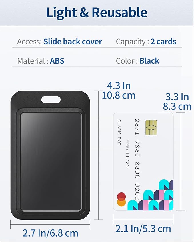 Uniclife 6 Pack Sliding ID Badge Holder Hard Black Vertical Plastic Card Case - Image 5