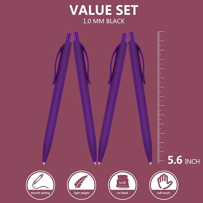 deegtran Pens Bulk, 100 Pack No Bleed Purple Barrel Click Pens, Wholesale - Image 2