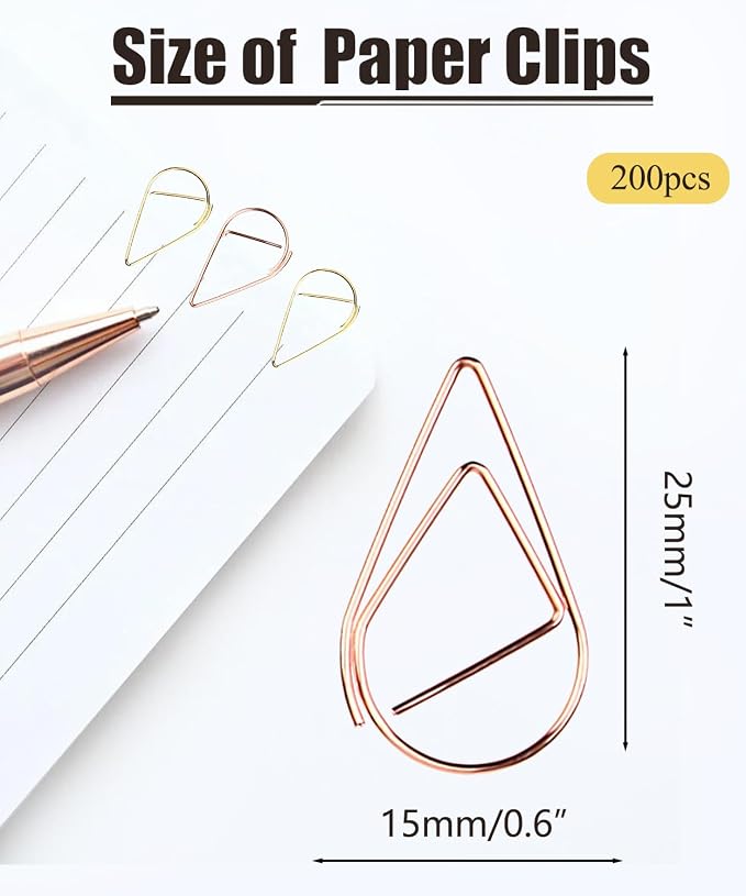 200 Pcs Rose Gold Teardrop Paper Clips Bulk, Stainless Steel Rust-Resistant - Image 2