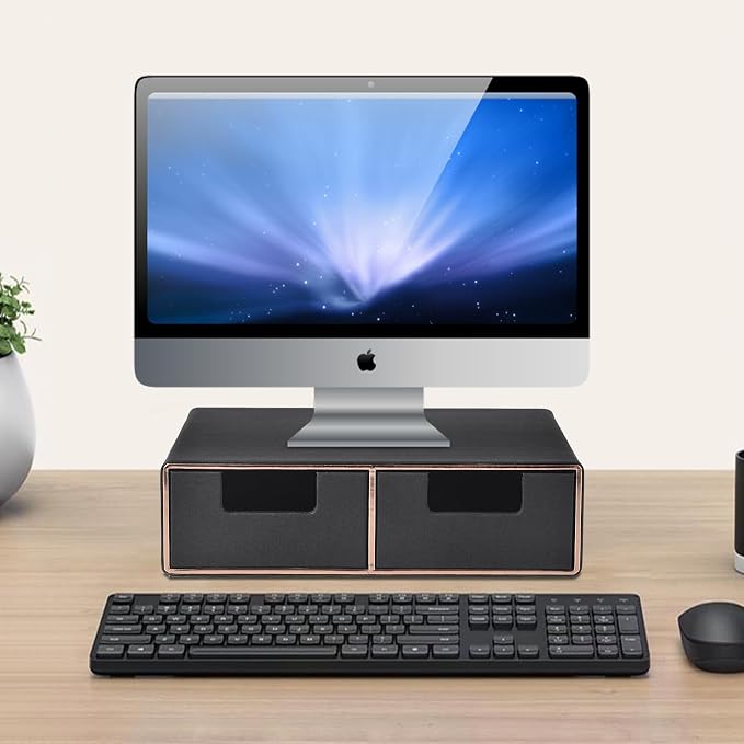 Linen Leather Desk Organizer and monitor stand - Image 2
