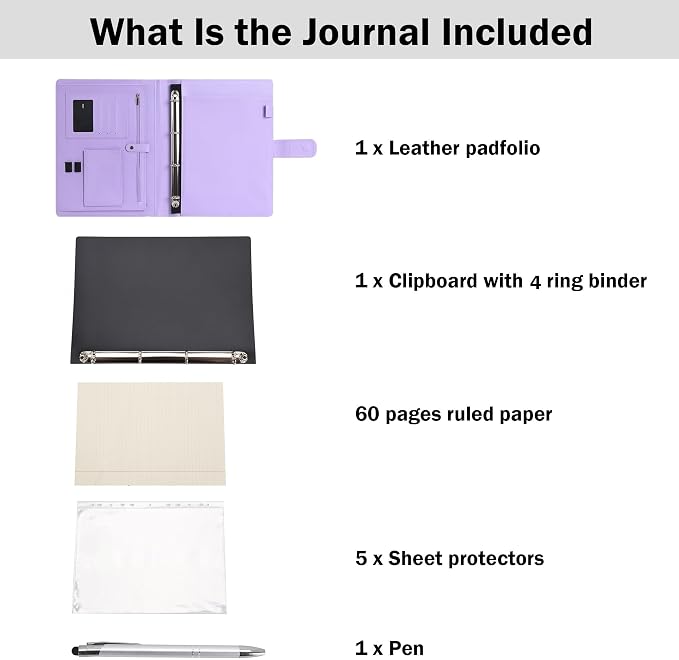 Wonderpool A4 PU Leather 3 & 4 Ring Holder Writing Portfolio Multi Document Case - Image 7