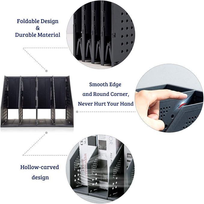 Lemical Magazine Holder 4 Vertical Compartments Collapsible Magazine File - Image 5