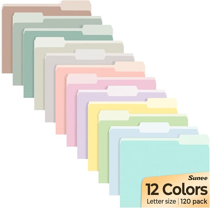 SUNEE File Folders, 120 Pack Manilla Folders 8.5 x 11, 12 Colors Folder Office by SUNEE
