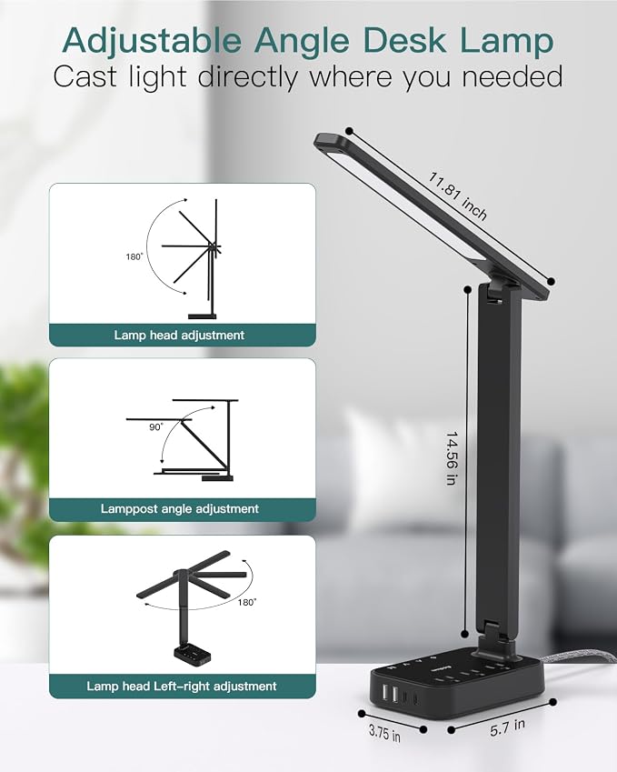 Addtam LED Desk Lamp, Power Strip - Image 4