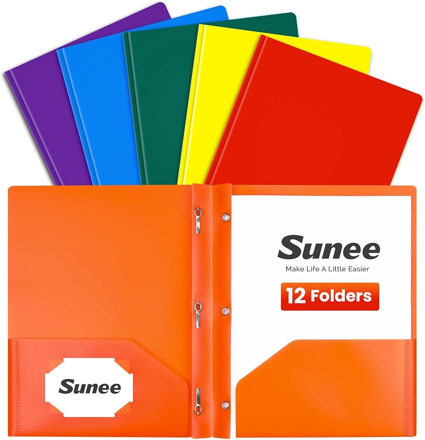 SUNEE 2 Pocket Folders with Prongs Plastic Folders with Pockets and Prongs Fit by SUNEE