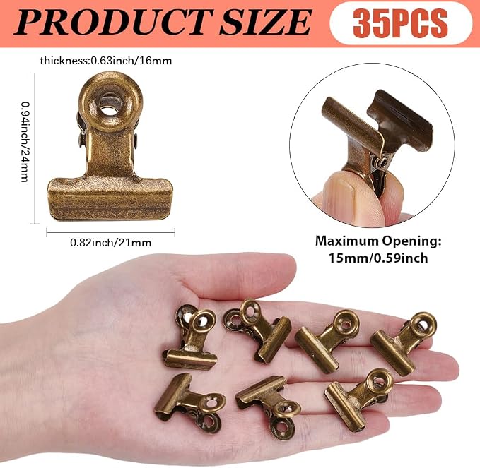 CRASPIRE 35Pcs Bronze Bulldog Clips Vintage Metal Binder Hinge Mini Clips - Image 2