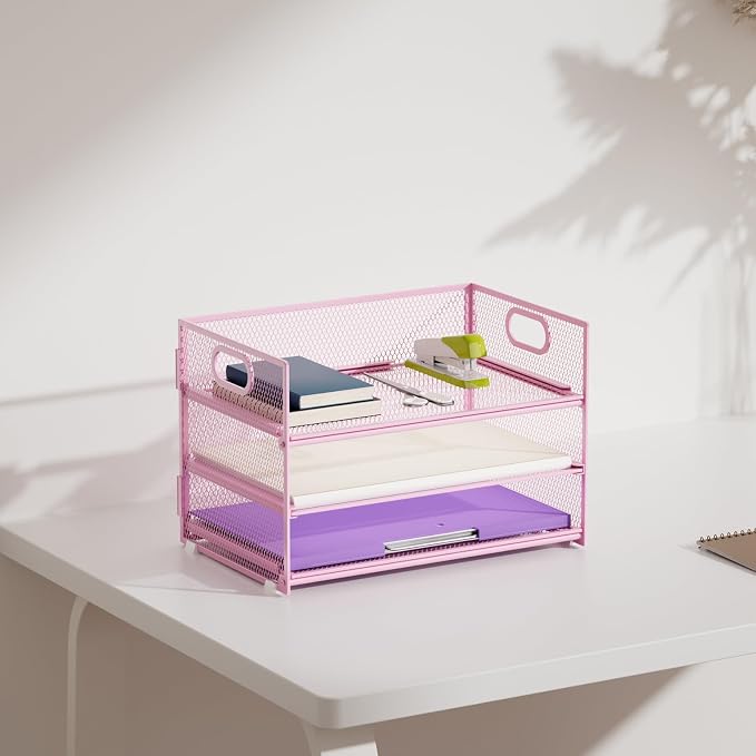 Marbrasse 3 Tier Paper Organizer Letter Tray, Mesh File Organizer - Image 6