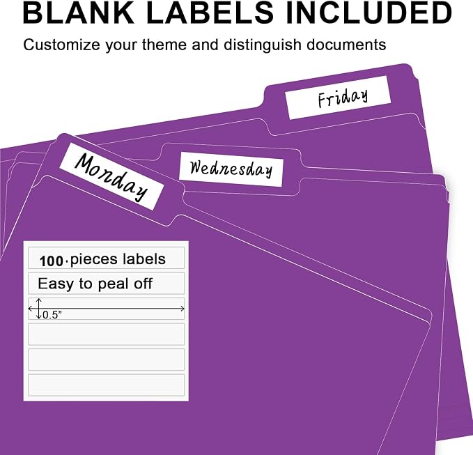 File Folder, RAZCC 100 Pack 1/3 Cut Tab File Folders Letter Size, Folders - Image 4