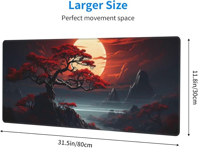 Darkness Red Moon Desk Mat Japanese Mouse Pad, Large Japanese Desk Mat - Image 2