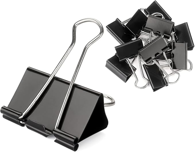 ZZTX Black Binder Clips Paper Clamps Clips Medium Size, 1.3 Inches, 36 Pack by ZZTX