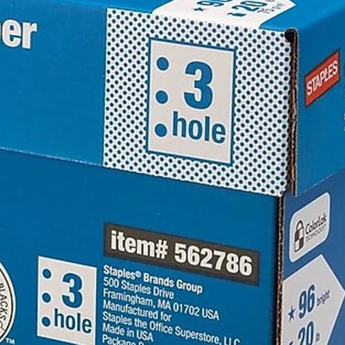 Staples 8.5" x 11" 3-Hole Punch Multipurpose Paper, 20 lbs., 96 Brightness - Image 2