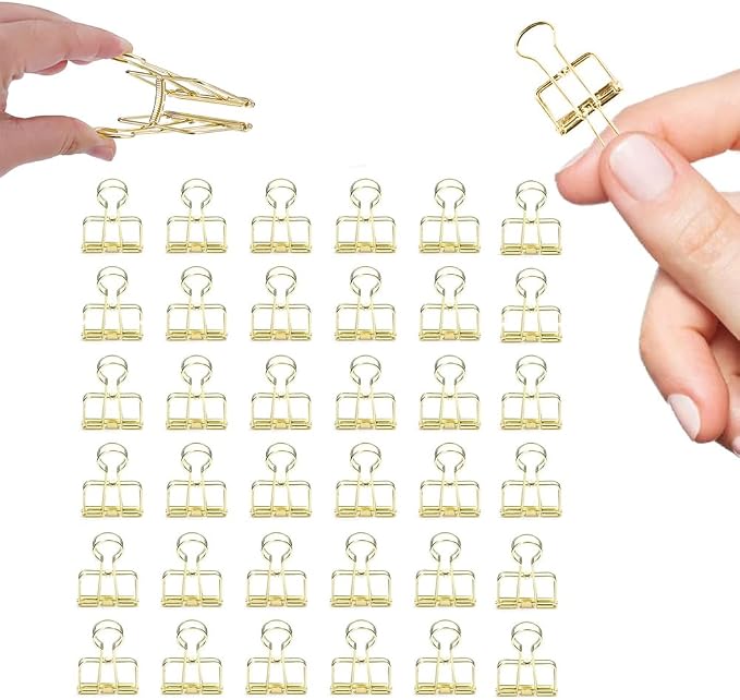 Small Binder Clips, 36 Pack, 3/4 Inch, Standard 19mm, Hollow Out Gold, Capacity by Makanu