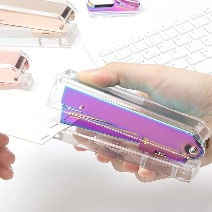 Clear Acrylic Rainbow Stapler Colorful Desktop Staplers - Image 4