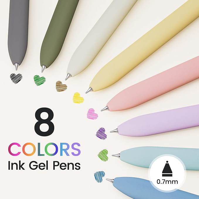 Colored Gel Pens, 0.7mm Retractable, 8 Pack Morandi Style | Quick-Dry No Smudge - Image 2
