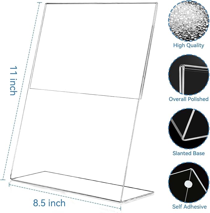 EHWINE 18 Pack Acrylic Sign Holder 8.5 x 11, L Shape Clear Plastic Display Stand - Image 2