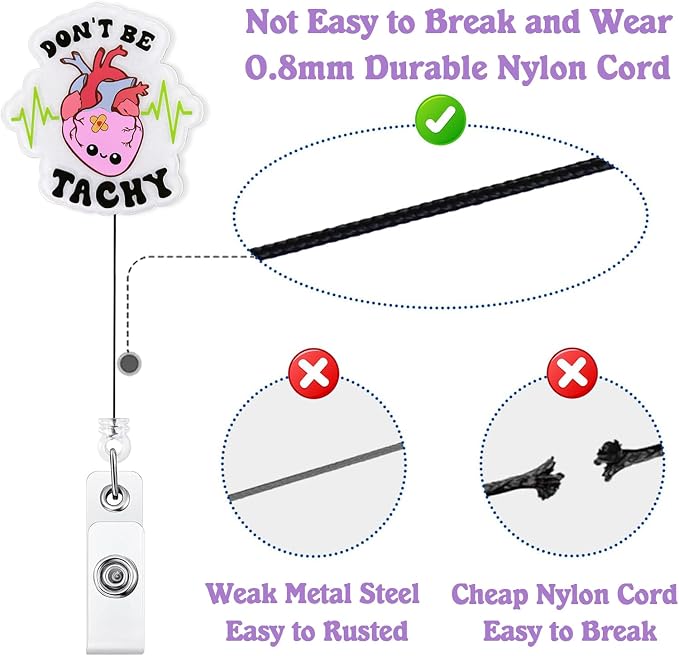 Funny Cardiac Nurse Badge Reel Retractable, Don't Be Tachy Badge Reel - Image 4