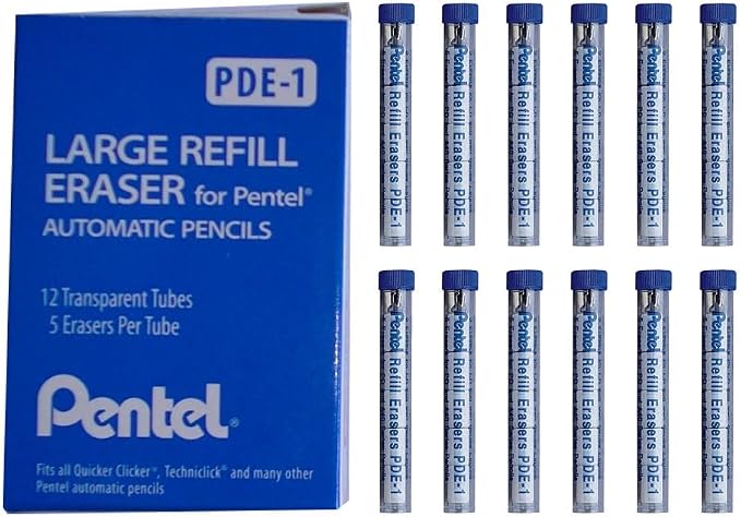 Pentel Refill Eraser for AL, Ax and PD Series Pencils 5 Pcs/Tube, Box of 12 by PentelofAmerica