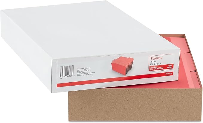 Staples File Folders, Legal Size, 1/3‑Cut Tabs, Durable Paper Stock, 200/Carton - Image 4