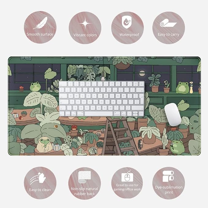 Cute Frog Mouse Pad Desk Pad Kawaii Green Desk Decor Mat, Large Gaming Mouse Pad - Image 6