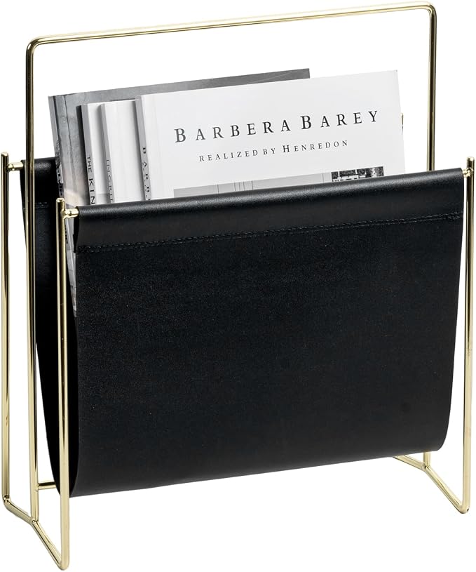 MyGift 13 Inch Modern Black Leatherette Magazine Holder Floor Standing Sling by MyGiftHome