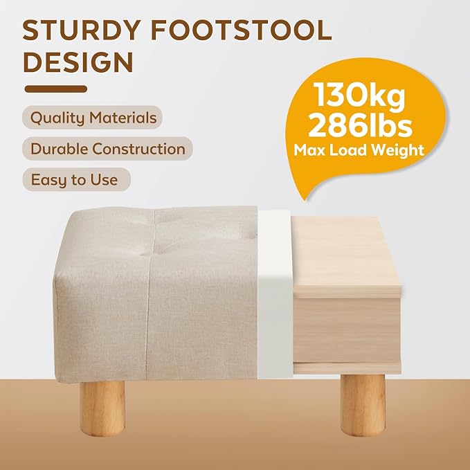 Small Foot Stool Ottoman, Linen Footstool Ottoman Foot Rest - Image 3