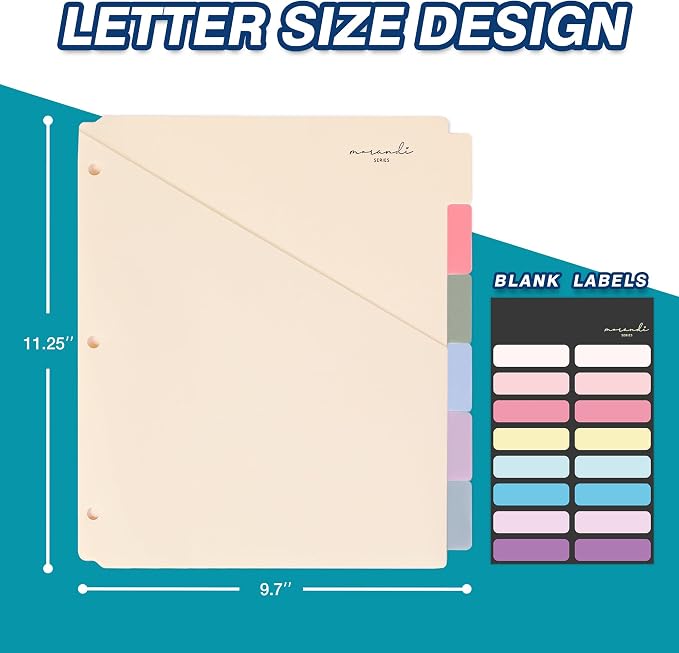 H4D 6-Tab Plastic Binder Dividers, 2 Pockets, Pastel Colors, 2 Sets | Made of - Image 2