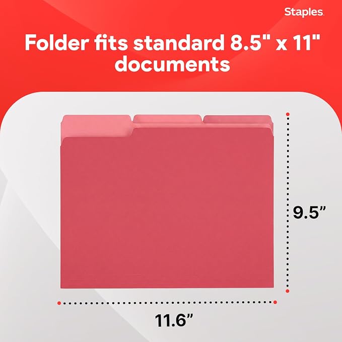 Staples File Folders, Letter Size, 1/3‑Cut Tabs, Durable 10.5‑Point Paper Stock - Image 3