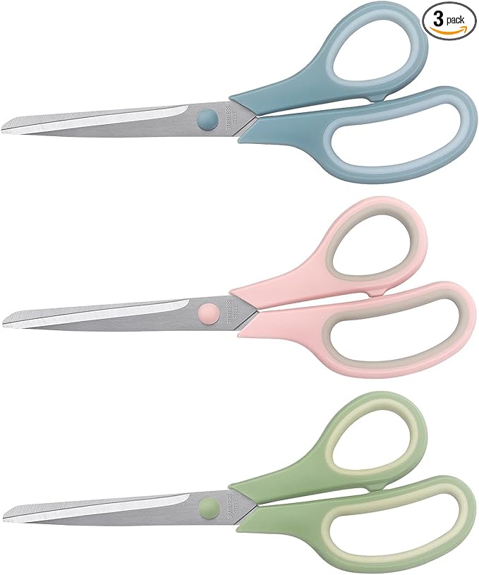LONGKEY 8.5" Pastel Scissors 3-Pack, Ultra Sharp Stainless Steel, Soft Grip by LONGKEY
