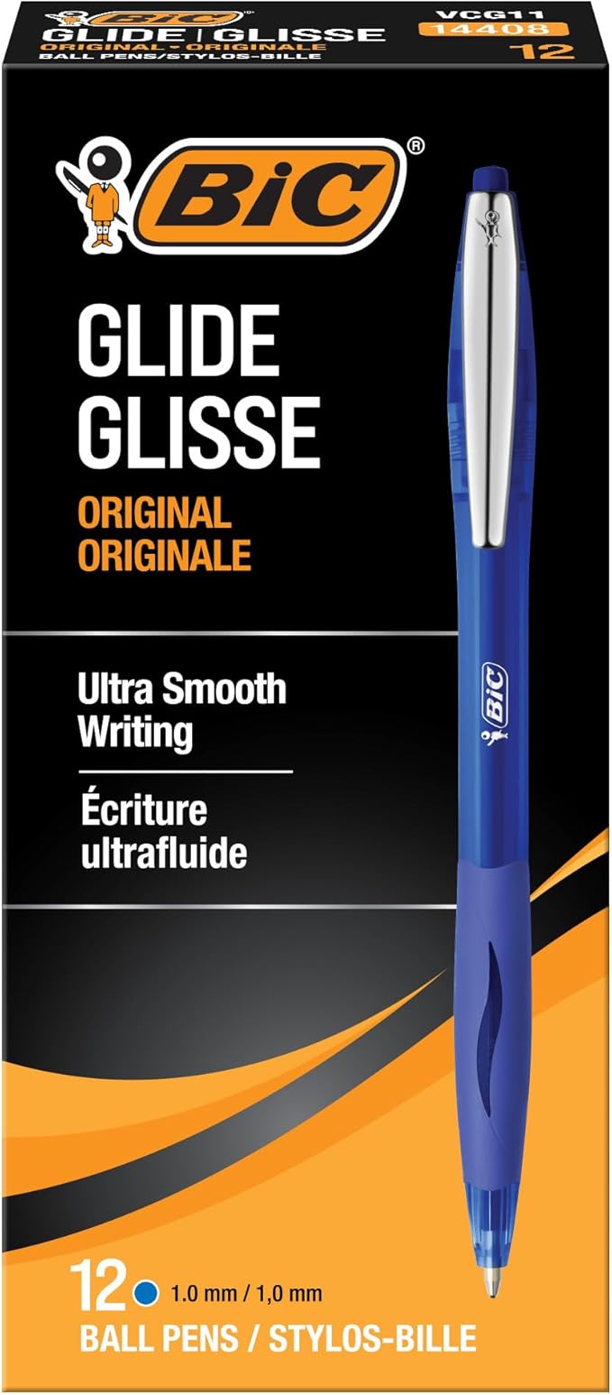 BIC Glide Blue Retractable Ballpoint Pens, Medium Point, 12-Count Pack by BIC