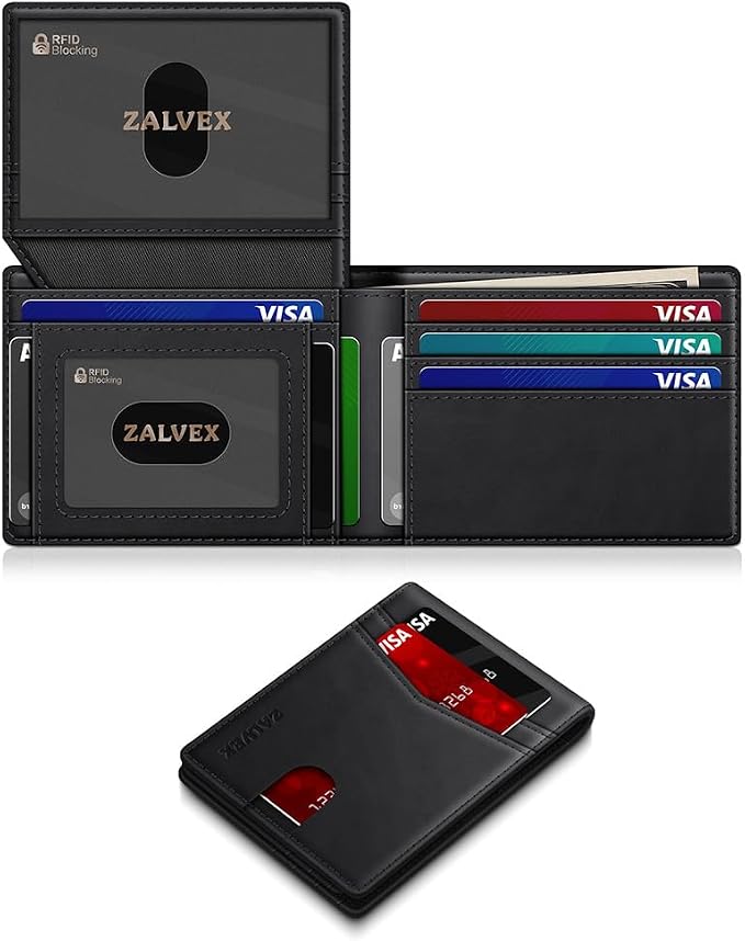 Wallet for Men Slim RFID Blocking Leather Credit Card Holder Wallet for 14 Cards by ZALVEX