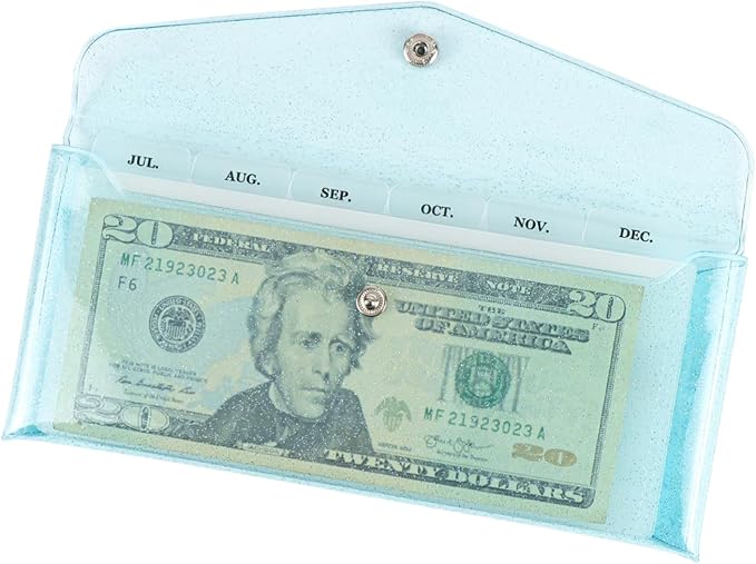 Cash Envelope Wallet PVC Blue Budget Wallet Money Pocket Dividers Frosted PP by XiowDow