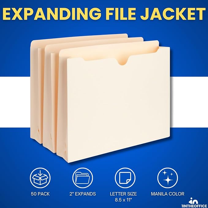 1InTheOffice Manila Expanding File Folders Jacket, 50 Pack - Image 2
