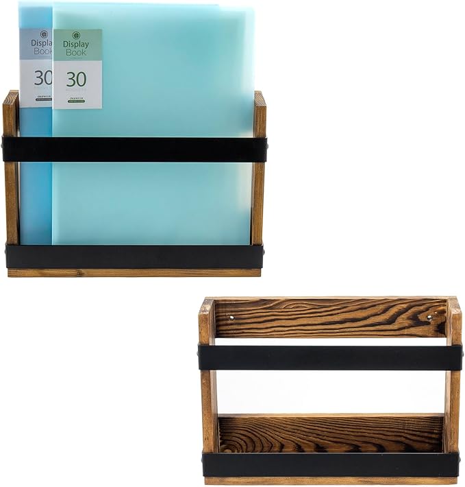 MyGift Set of 2 Rustic Burnt Wood and Matte Black Metal Wall-Mount Magazine - Image 6