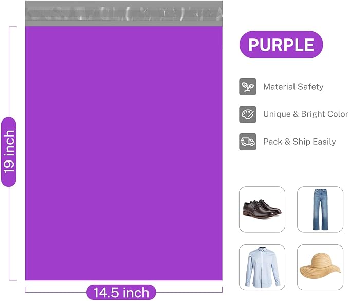 Metronic Purple Poly Mailers 14.5x19 Large Poly Mailers 100 Pack Self-Seal - Image 4