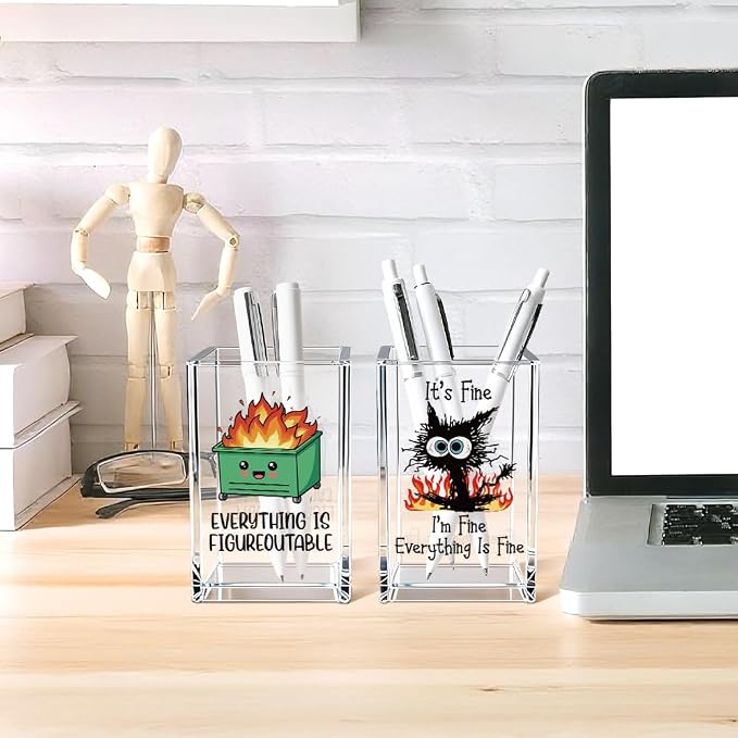 Funny Black Cat 2 Pack Acrylic Cosmetic Pencil Pen Holder Cup, Emotional - Image 4