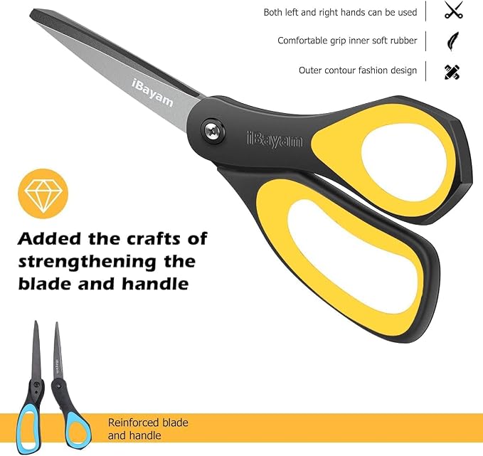 iBayam 8.5" All Purpose Nonstick Scissors, Titanium Scissors - Image 4