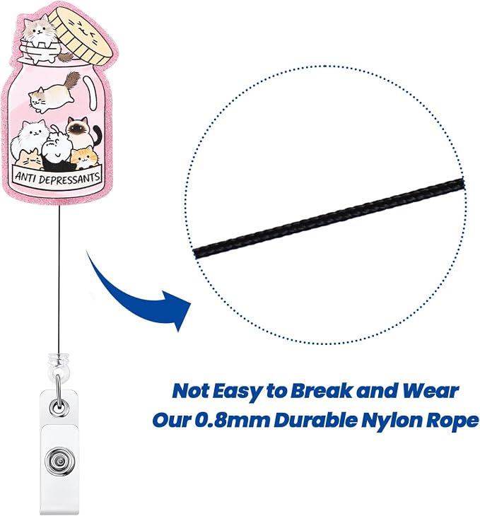 Anti Depressants Funny Nurse Badge Reel, Cute Pink Cat Retractable ID Card - Image 5