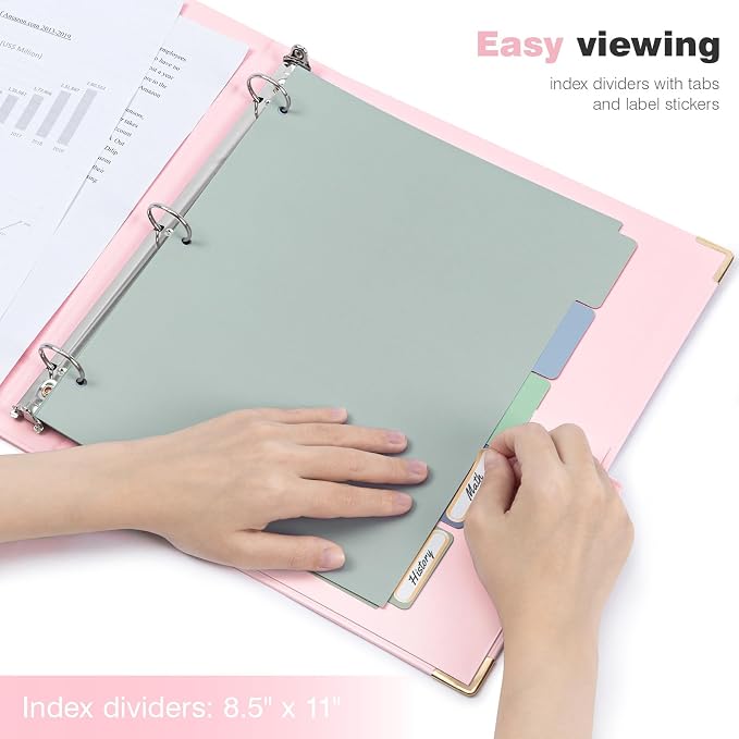 Ospelelf Binder 3 Ring 1 Inch, Solid Pink Round Ring Clipboard Binder - Image 7