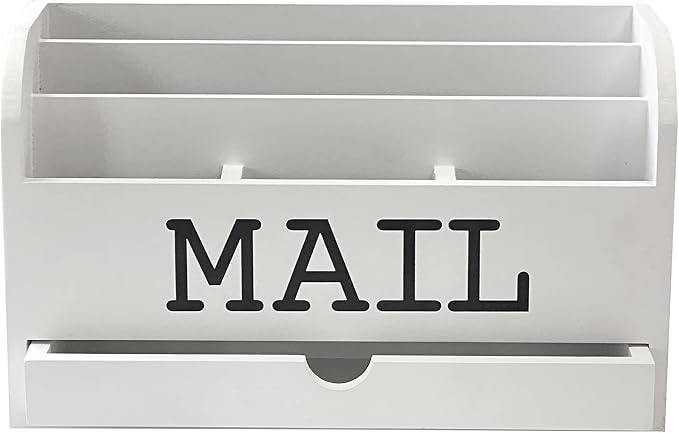 Cregugua White Desk Organizer Wooden Mail Storage box by Cregugua
