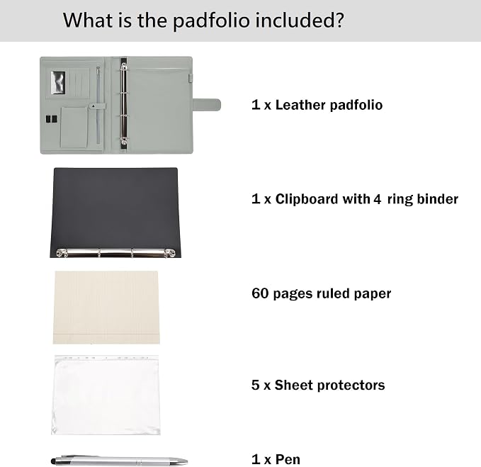 Wonderpool A4 PU Leather 3 & 4 Ring Holder Writing Portfolio Multi Document Case - Image 7