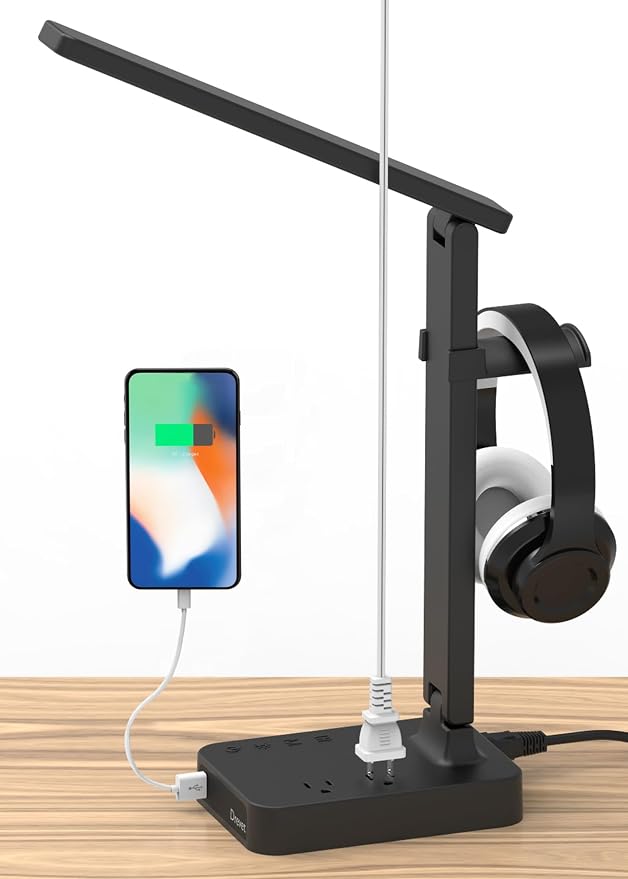 Drevet LED Desk Lamp with Headphone Stand, Desk Light with 1 USB Charging Port by Drevet