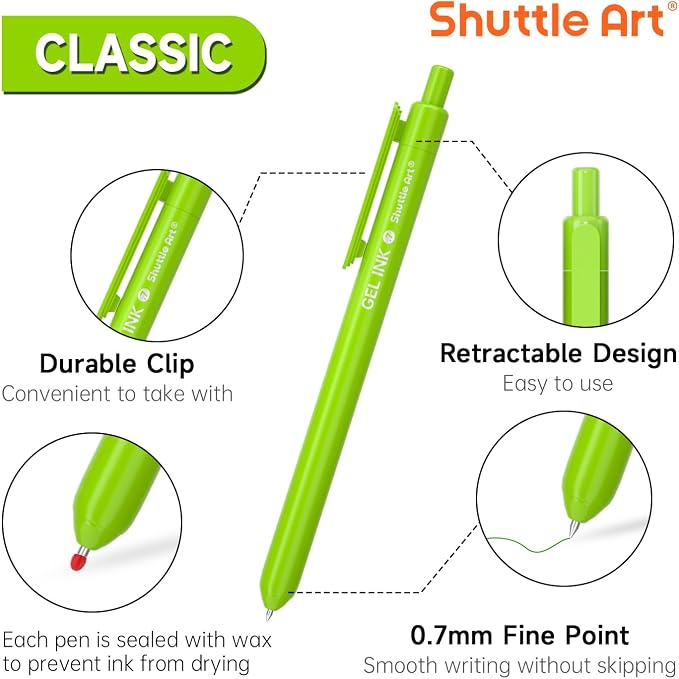 Shuttle Art Colored Retractable Gel Pens, 24 Bright Ink Colors, Cute Pens 0.7mm - Image 3