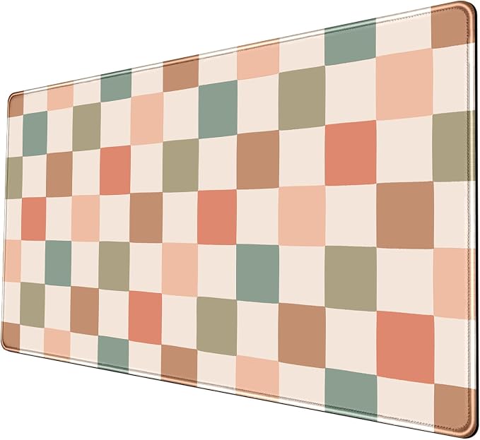 Boho Checkered Desk Mat, Retro Beige Plaid Mouse Pad Xl-31.5x15.7in-Pastel Desk by Nasdalgias