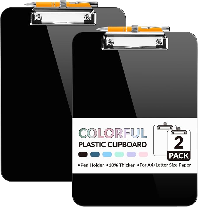 Sooez Plastic Clipboard with Pen Holder, Clip Boards 8.5x11 with Low Profile by Sooez