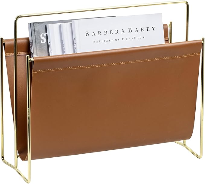 MyGift Magazine Holder Magazine Rack Floor 15-Inch Modern Brown Leatherette & by MyGiftHome