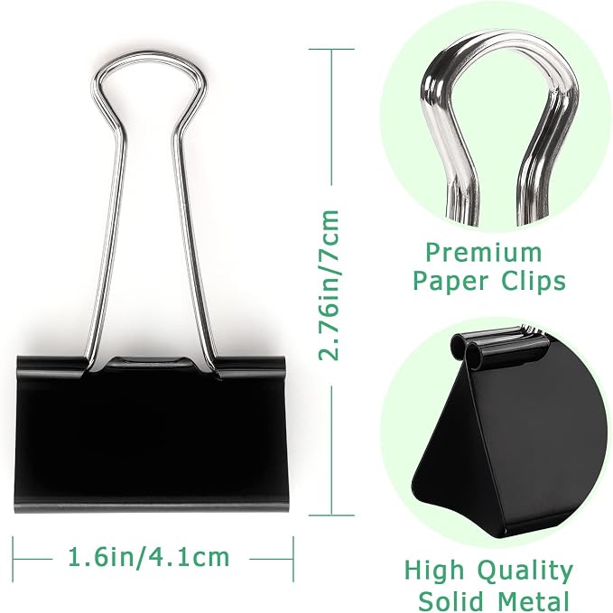 ZZTX Large Binder Clips Paper Clamps Clips Black, 1.6 Inches, 12 Pack - Image 3