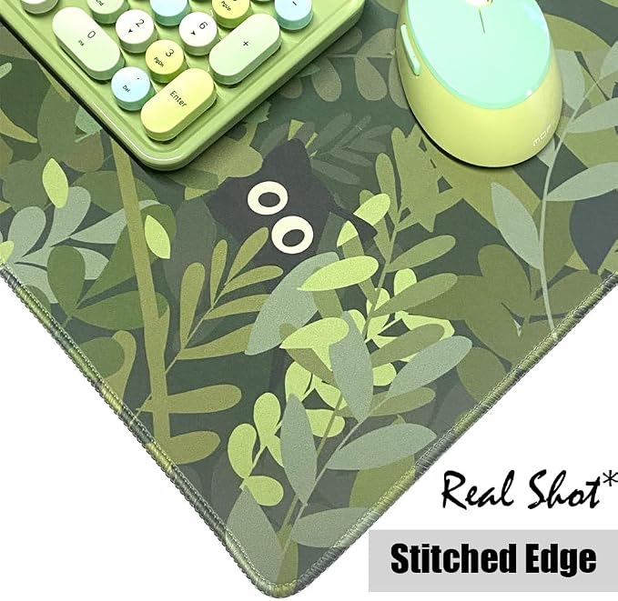 Kawaii Cat Mouse Pad Xl-31.5x15.7in-Anime Black Cat Green Plant Desk Mat - Image 8