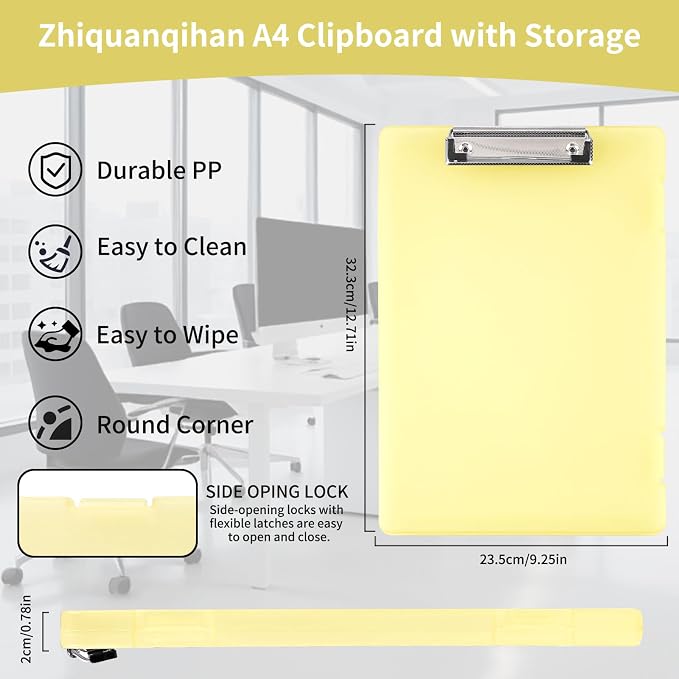 Letter Size Clipboard with Storage 8.5 * 11, Plastic Clear Yellow Clipboard - Image 9
